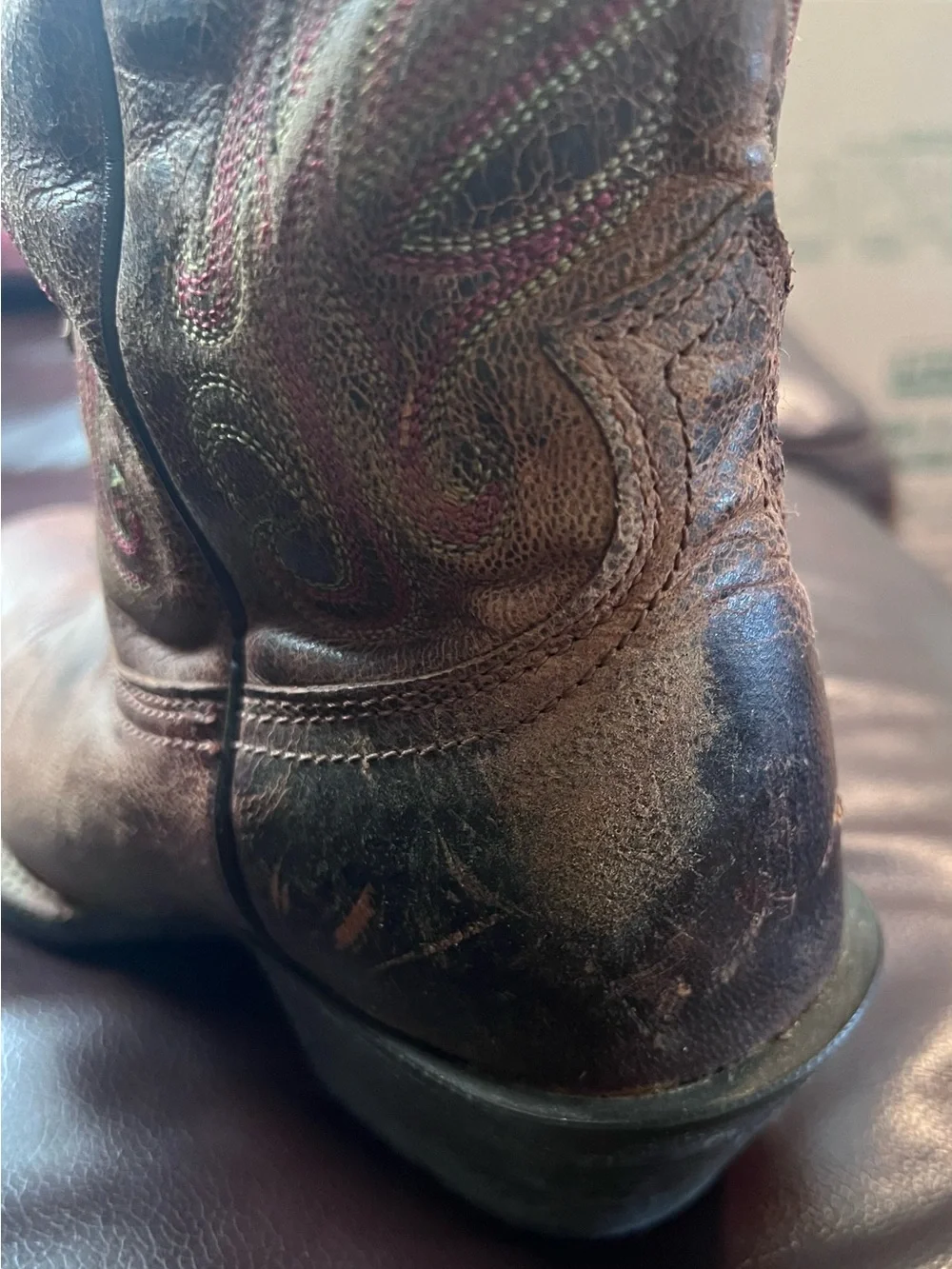 Ariat cowgirl boots size 7B women’s brown leather square toe with red stitching - Picture 7 of 12